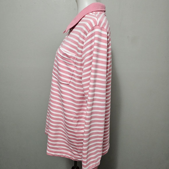 Lands End Pink & White ¼ Zip French Terry Pullover Size Large - Picture 3 of 9